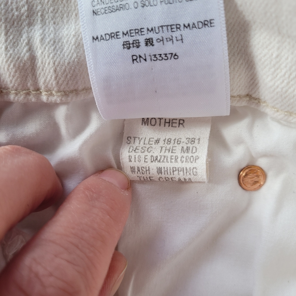 MOTHER Cropped Jeans in White with Red Accent - Picture 13 of 15